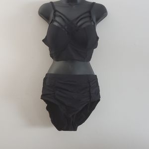 Black cage bra high waist bikini size medium